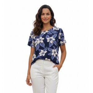 CHARTER CLUB Floral 3-Button Closure Back Blouse, Women’s S, Blue White
